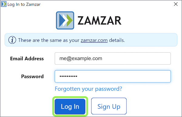 Login window screenshot