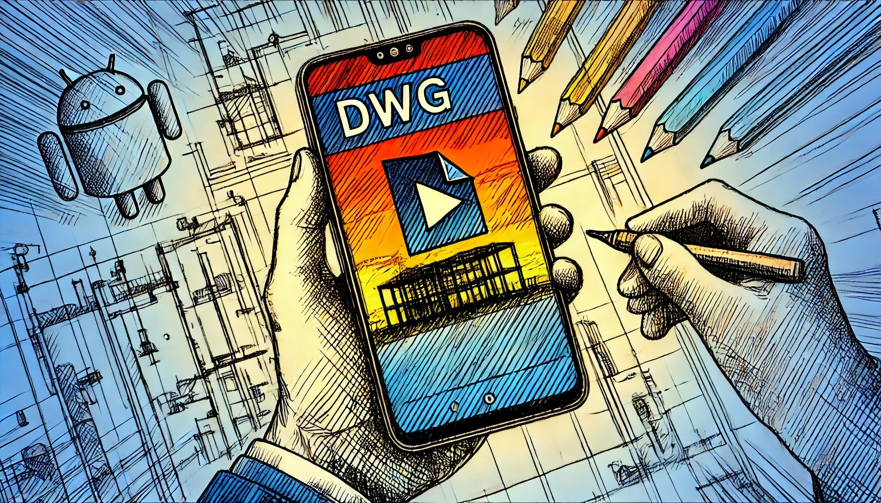 Android device showing a DWG file being opened