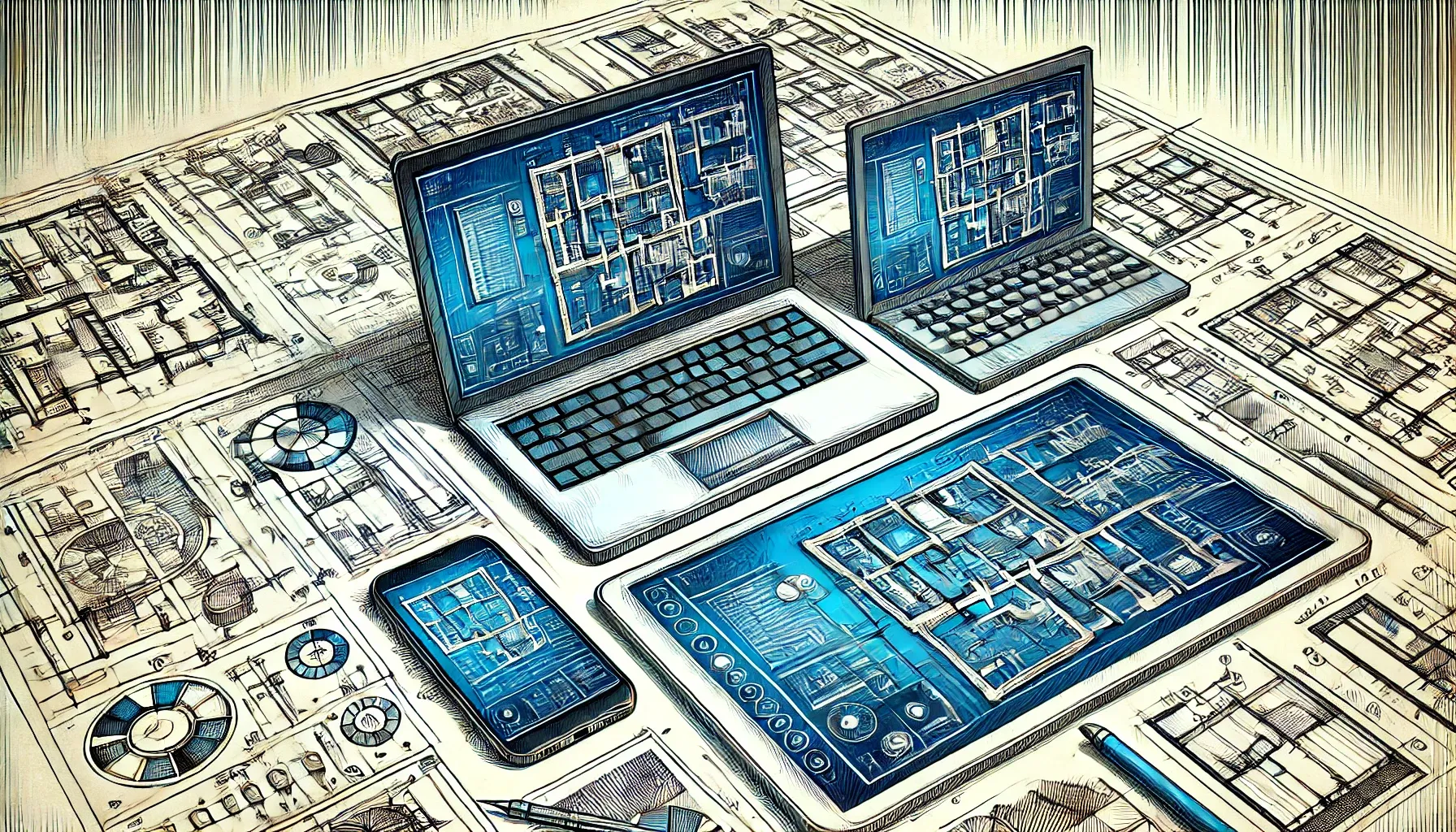 Smartphones, laptops and tablets using different operating systems to display the same content