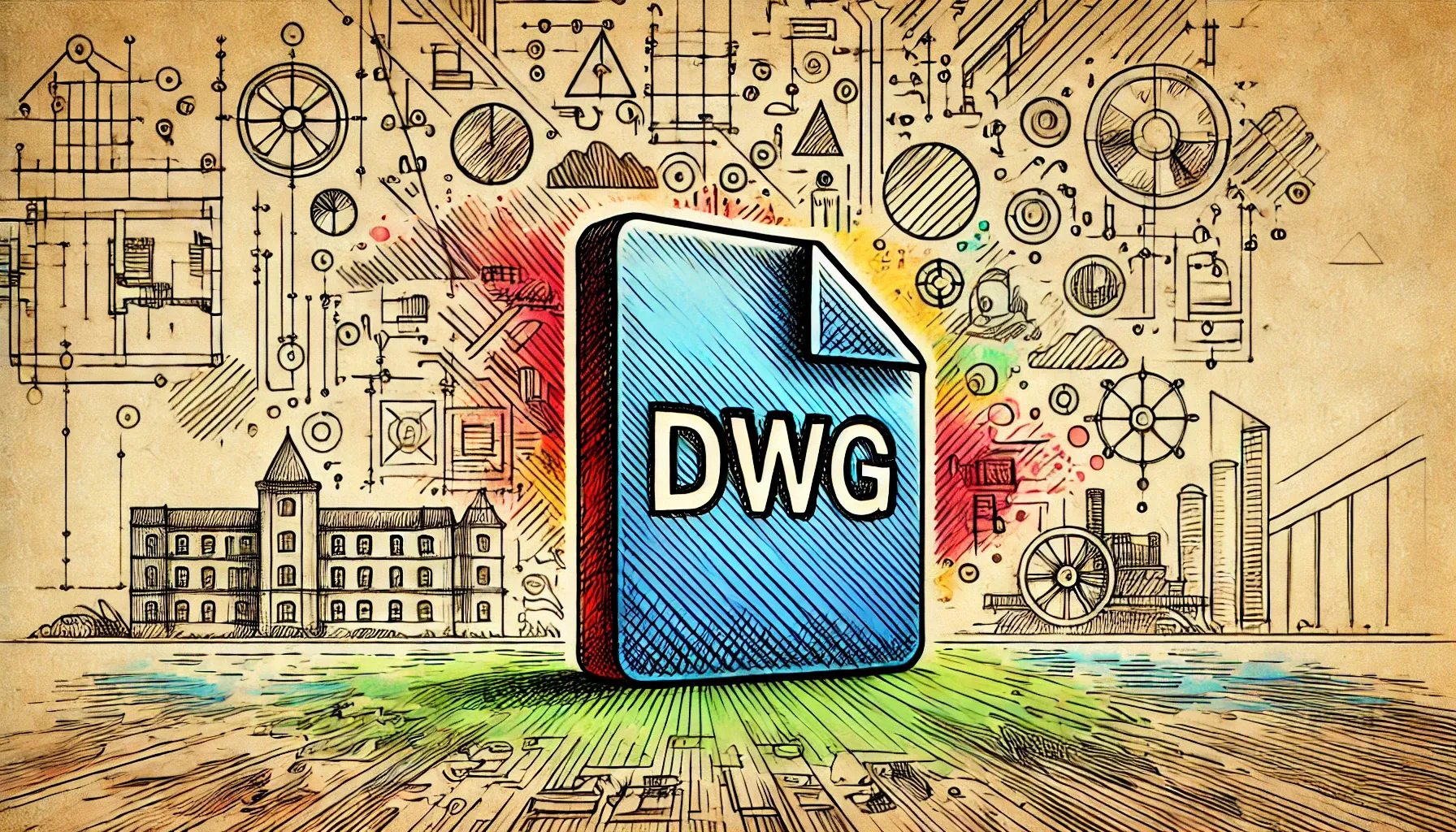 DWG icon against an illustration of a design process